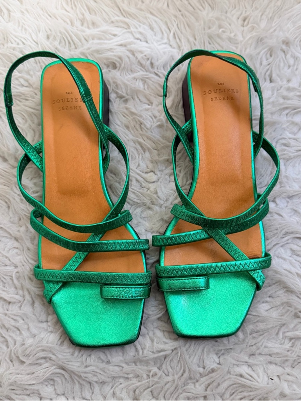 Sezane Hillary Low Sandals Metallic Green